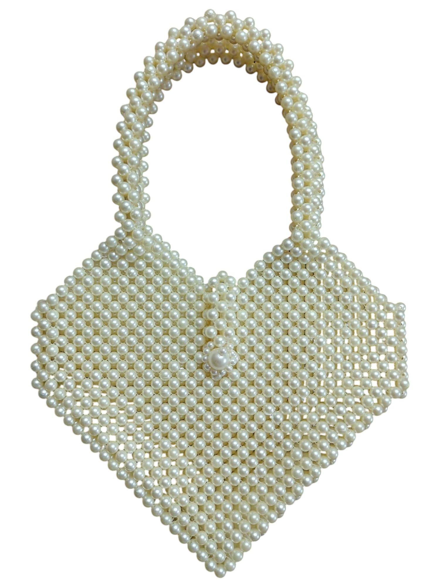 Handmade Pearl Beaded Handbag, Elegant Evening Tote Bag, White. Women's Cutest Vintage Style Pearl Bag Evening Clutch Purse.-image-19