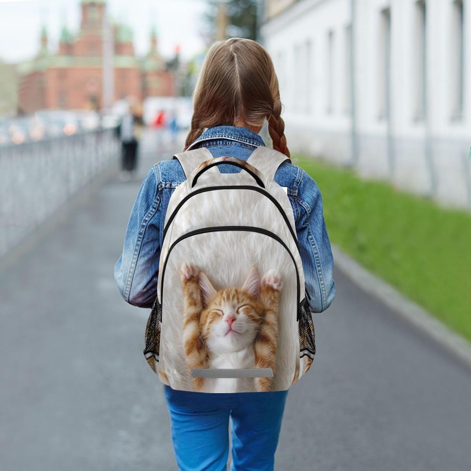 Kcldeci Cute Little Red Cat Sleeps on Fur Kids Backpack Elementary Backpacks Girls Boys School Bag Bookbag Daypack Travel Bag Rucksack