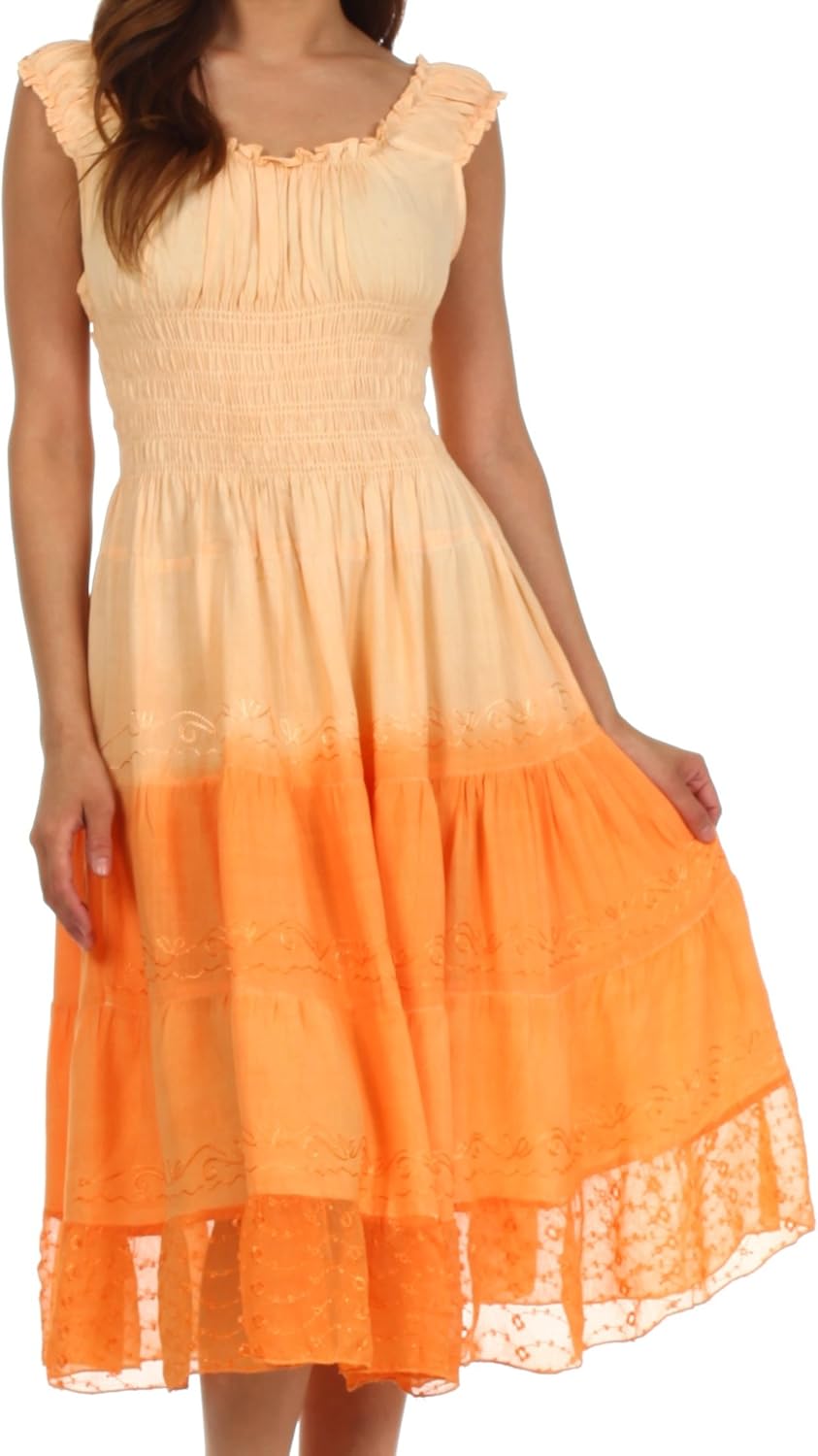 Sakkas Womens Mid Length Spring Maiden Ombre Peasant Dress