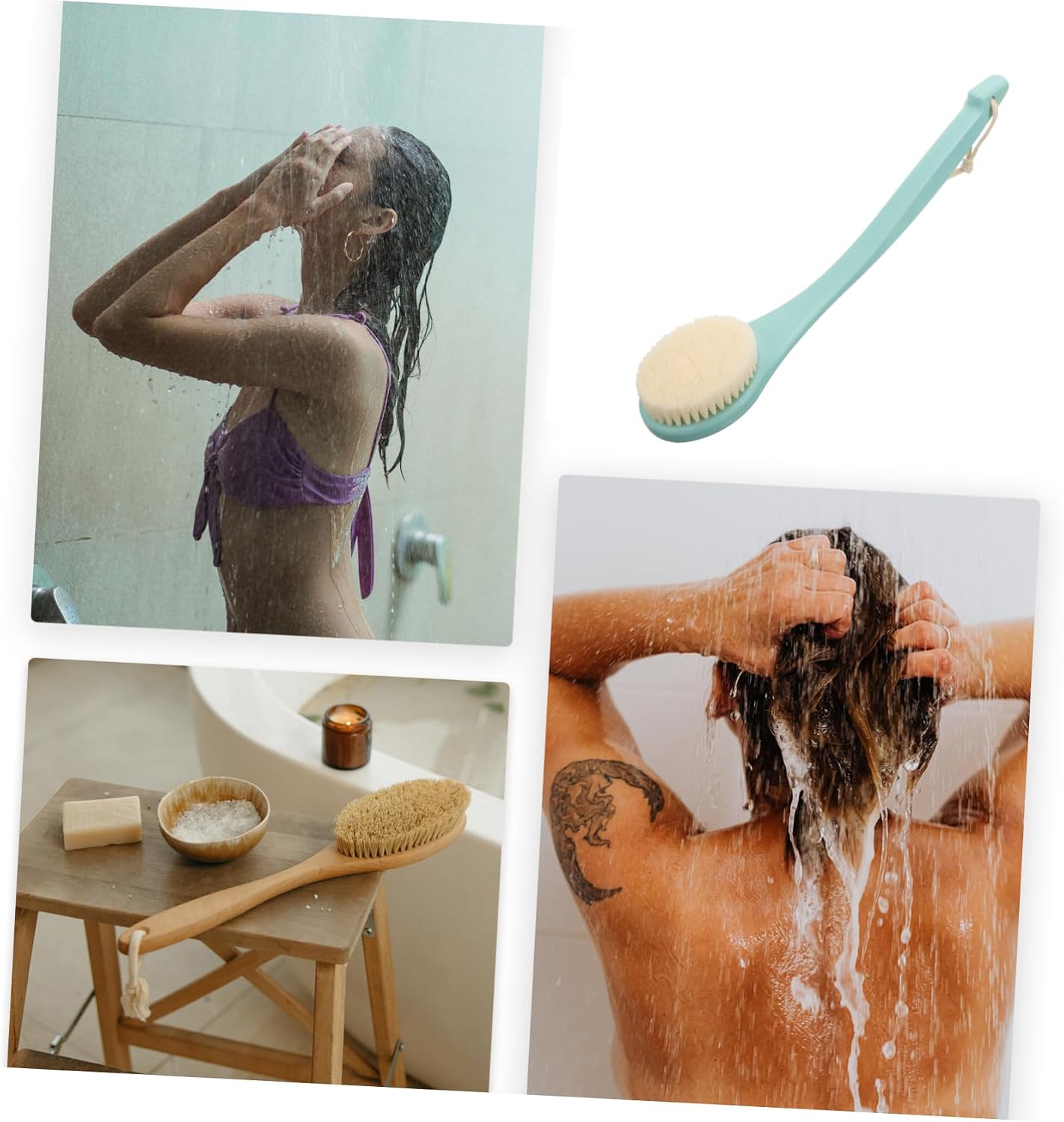 Bath Brush Green Body Brush Long Handle Back Rub Exfoliating Scrubber for Facial Body