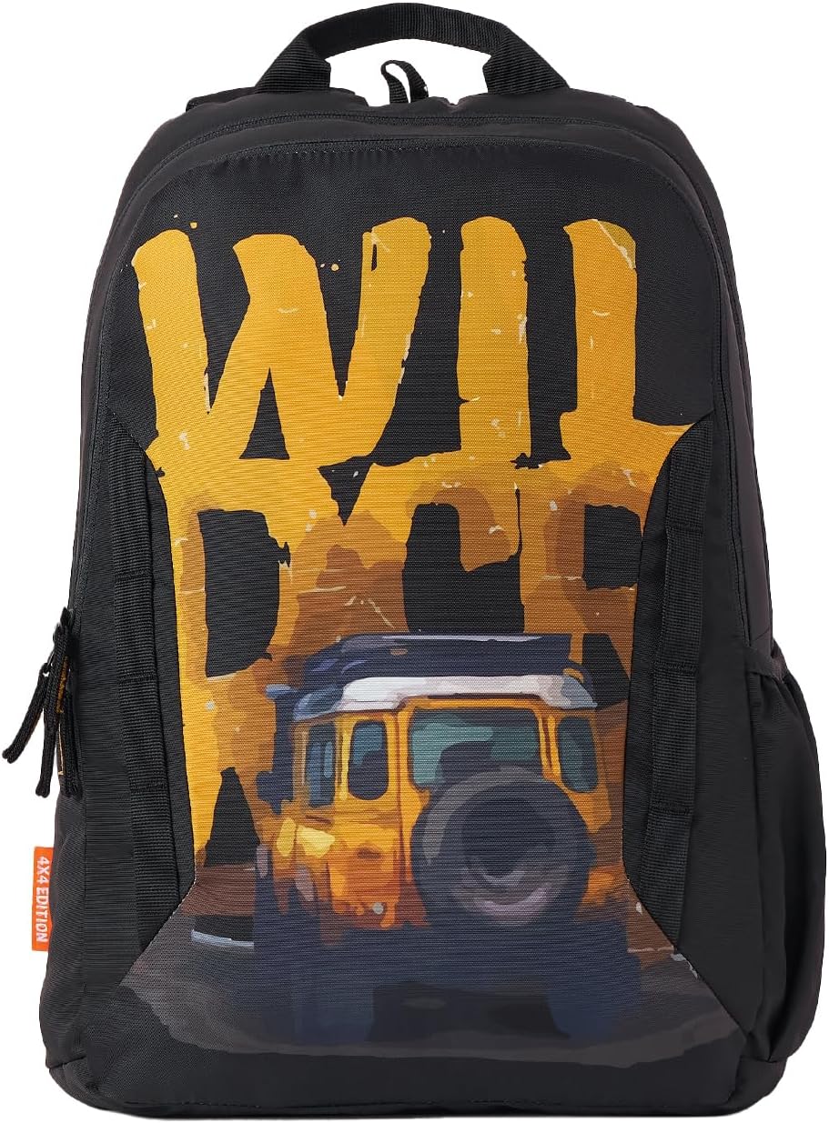 Wildcraft 4x4 Off Road 35 L Laptop Backpack for Men & Women Fits 15.6 inch Laptop Padded Shoulder Straps, Multi Compartments, Anti-Theft Zippers Travel & College Bag M Black