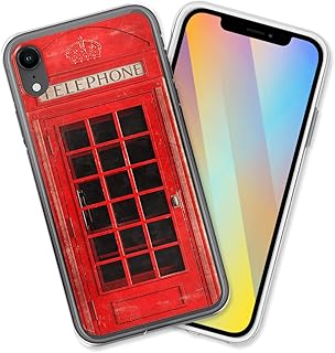 CUBICER Red Telephone Booth Phone Case Clear Decorative Retro Design Vintage Transparent Shockproof Cases for Women Adults Compatible with iPhone XR