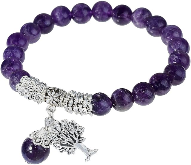 mookaitedecor Semi Precious Gemstone Stretch Bracelet,Healing Crystal Chakra Stone Beads Bracelet with Tree of Life