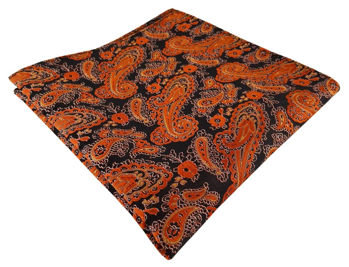 Tigertie Men's Orange Schwarz Silber Paisley Handkerchief - Orange - One Size