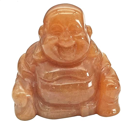 Fekuar Estatua de Buda Feliz de Aventurina Roja, tallada a mano Maitreya Laughing Buda, escultura de bolsillo de cristal curativo de 1.5 pulgadas
