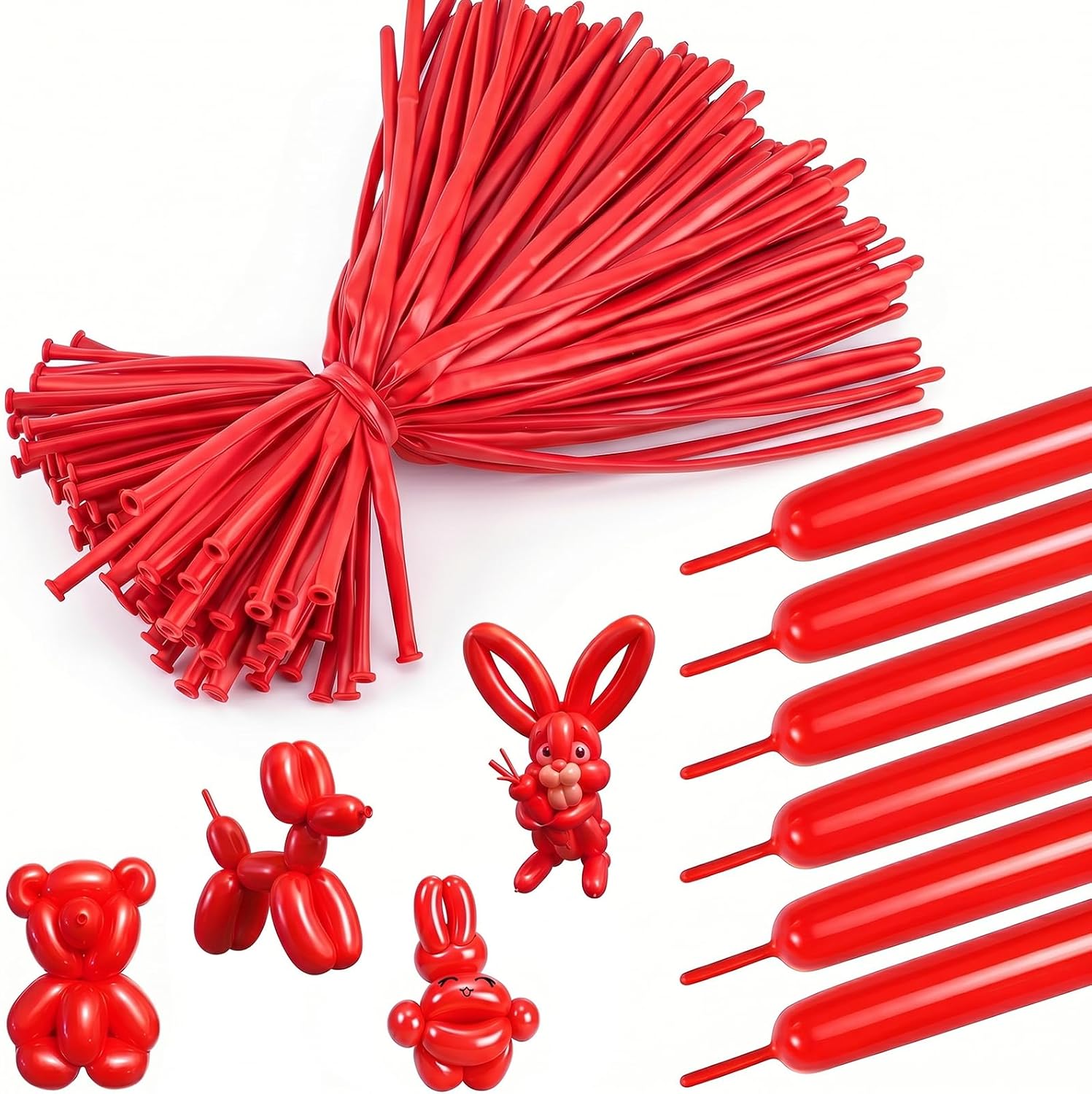 260 Balloons Red Thick Latex Long Skinny for Animal Arch Tying 100PCS Kit