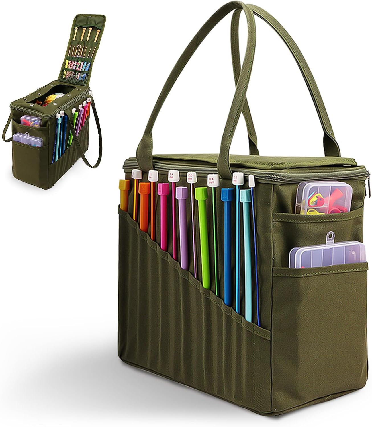 Yarn Holder for Crocheting, Crochet Bag Organizer, Crochet Bag with Knitting Crochet Accessories Supplies Needles, Knitting Bag Yarn Storage for Crochet Lovers(Army green)