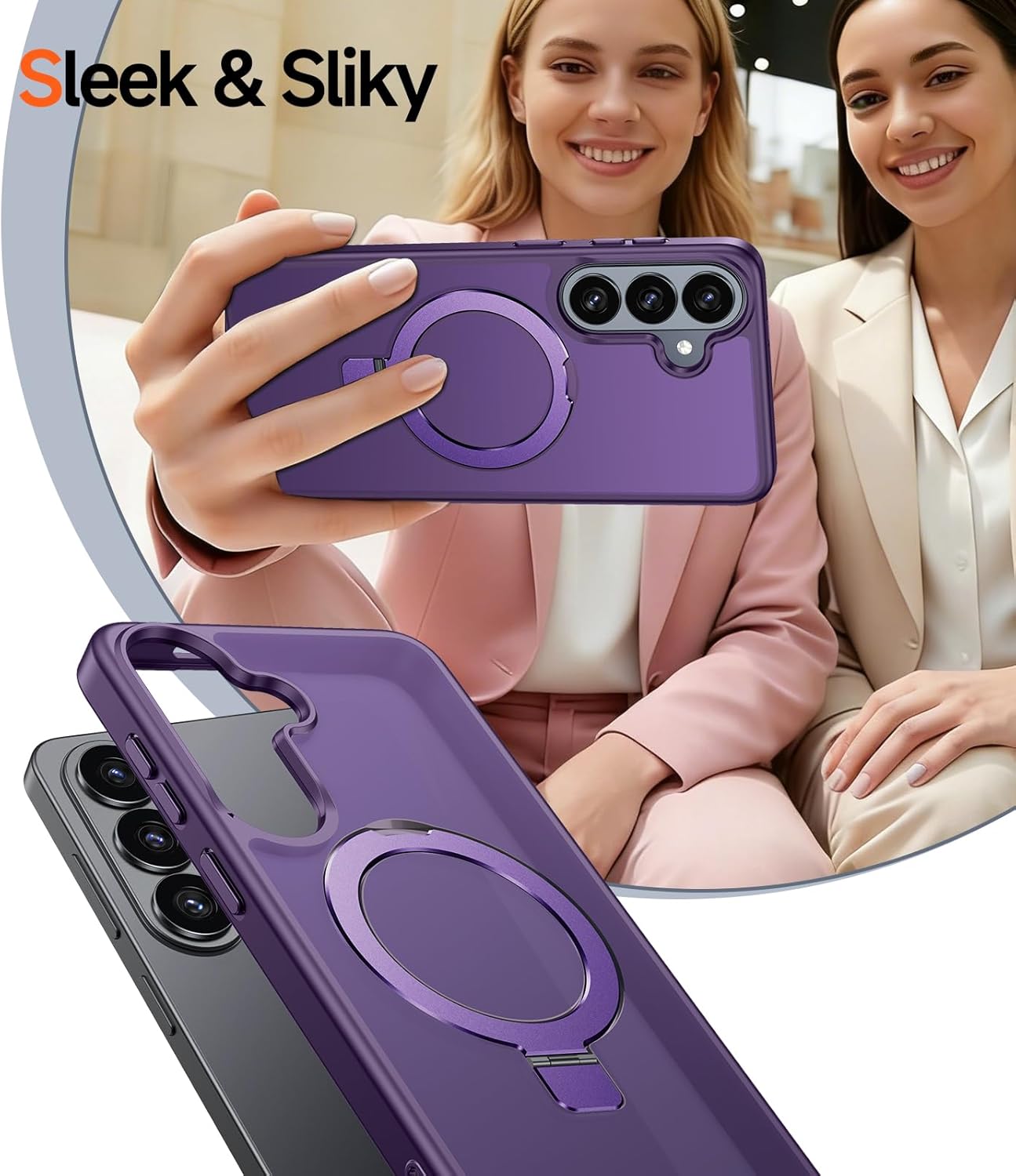 for Samsung Galaxy S26 Case with Magnetic Invisible Stand [Compatible with MagSafe] [Screen Protector] Military-Grade Shockproof,Translucent Matte Cover for S26 6.3'', Deep Purple