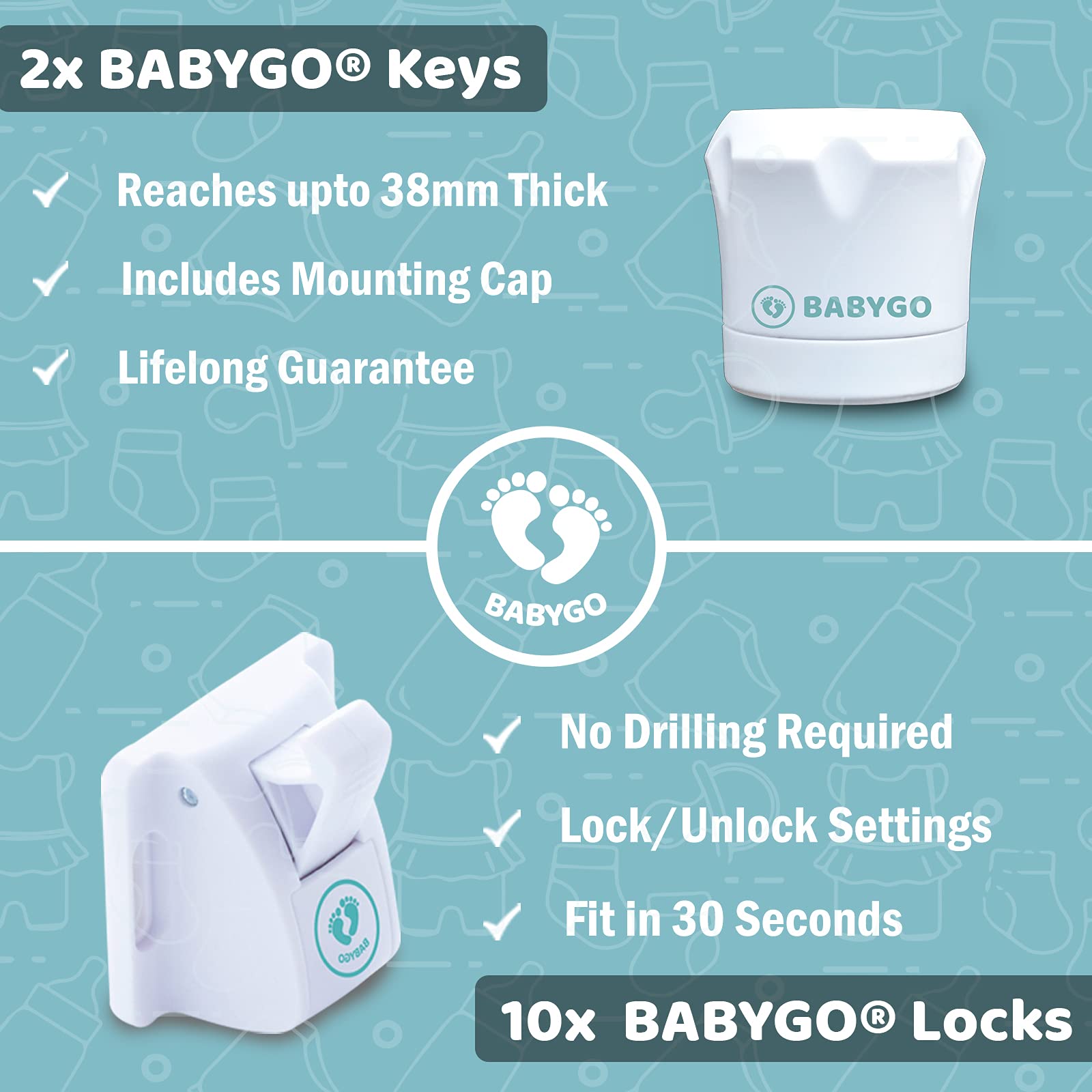 Buy BABYGO® Child Safety Cupboard Locks for Children; 10 Kitchen Drawer Premium