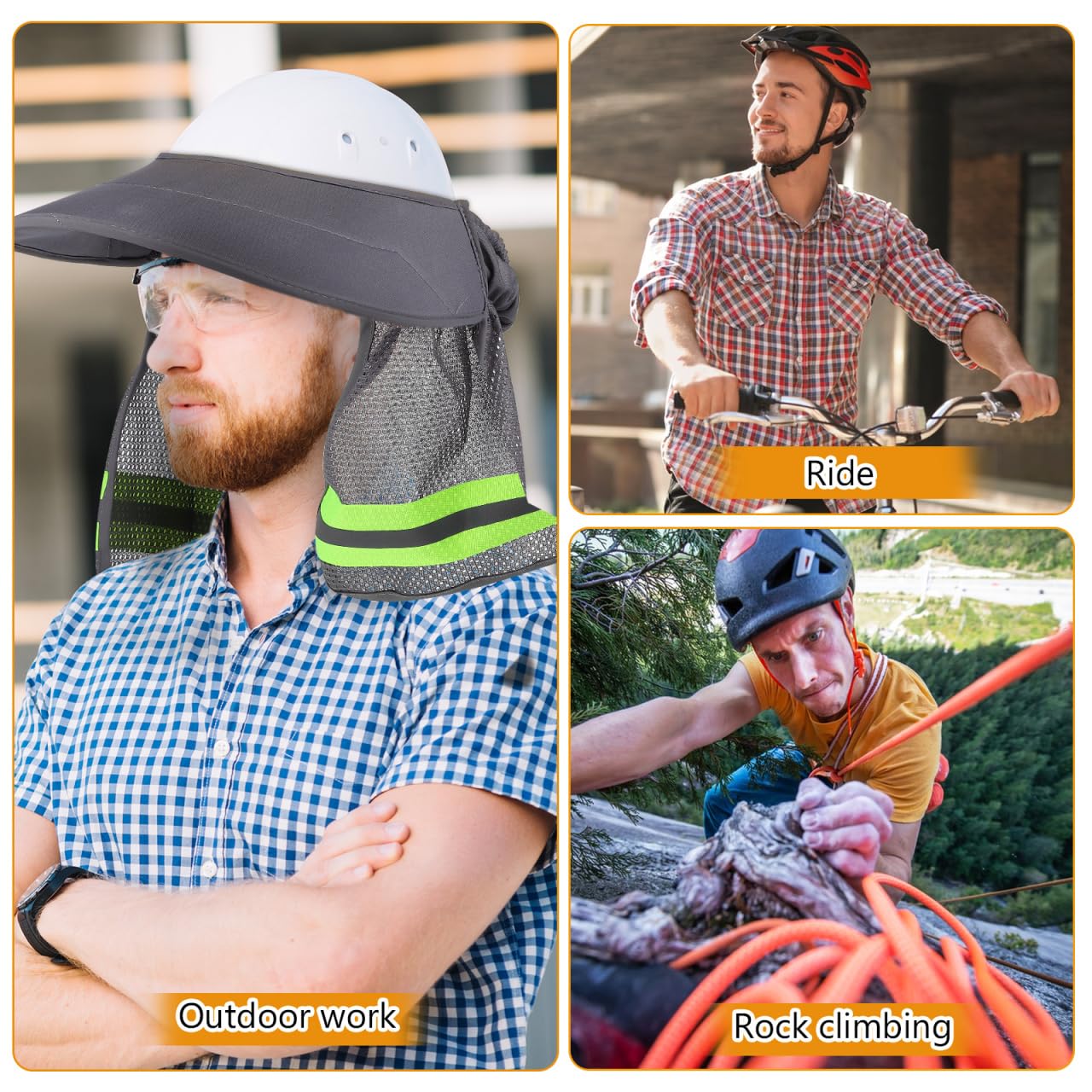 DOITOOL Protector Solar para Casco de Obra - Parasol de Seguridad con Visera - Cubre Cuello Sombra Pantalla - Malla de Poliéster Transpirable para Construcción Trabajo al Aire Libre y Jardinería