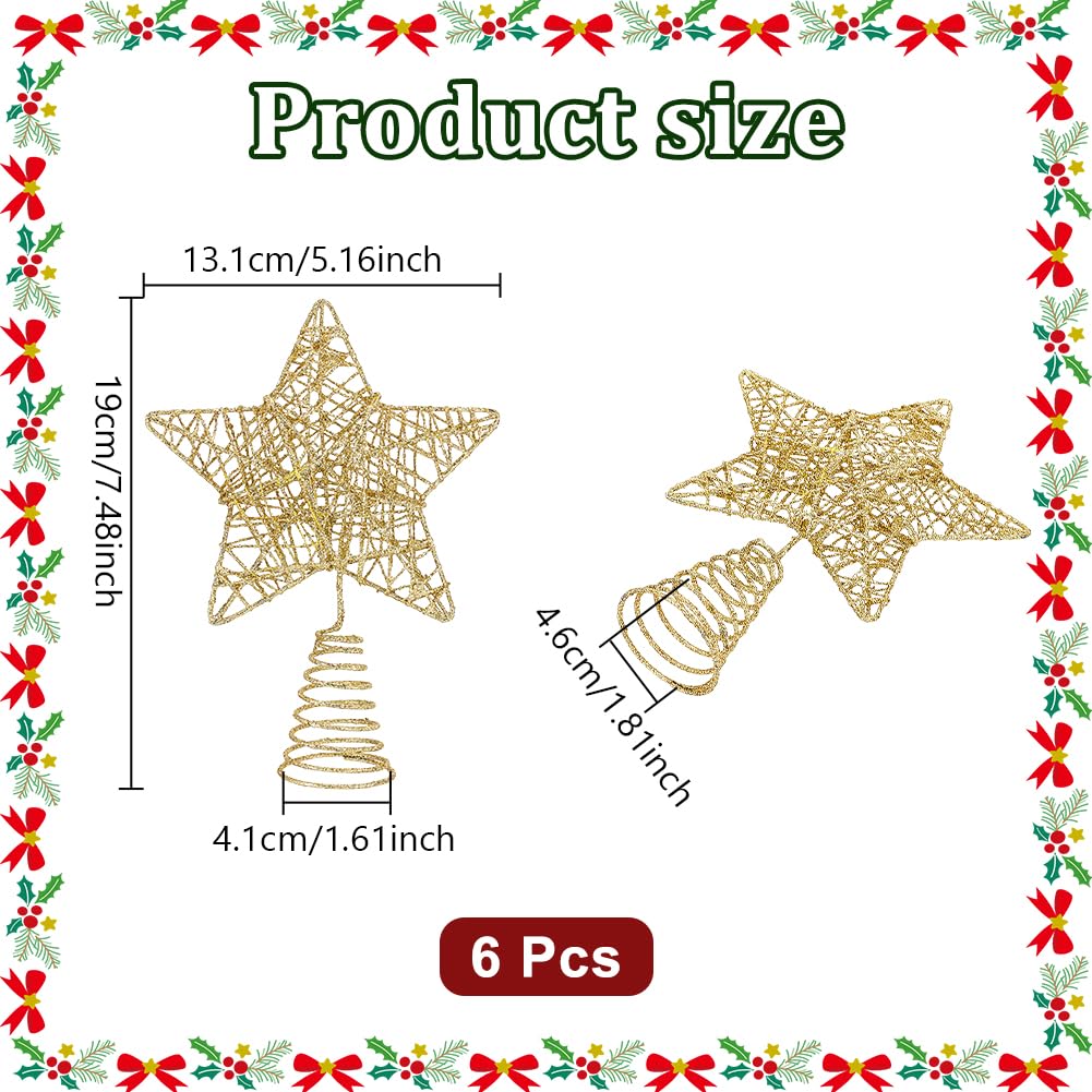NBEADS 6 Pcs Décoration de Sapin en Métal Doré, Pailleté Étoile de Sapin de Noël Décoration d'arbre de Noël pour Décoration de Fête Intérieure