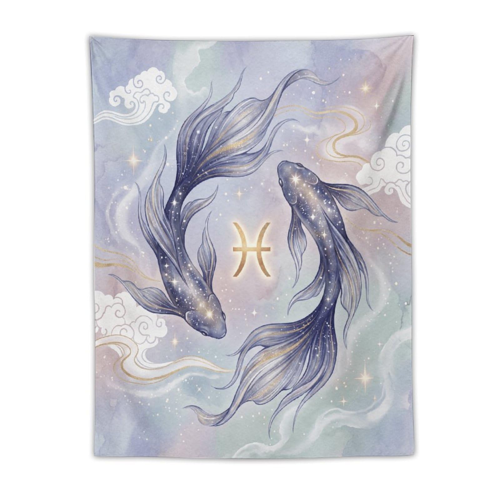 H3B8U2Y5 Pisces Koi Pastel Wall Tapestry, Ukiyo-e, Tranquil Pond