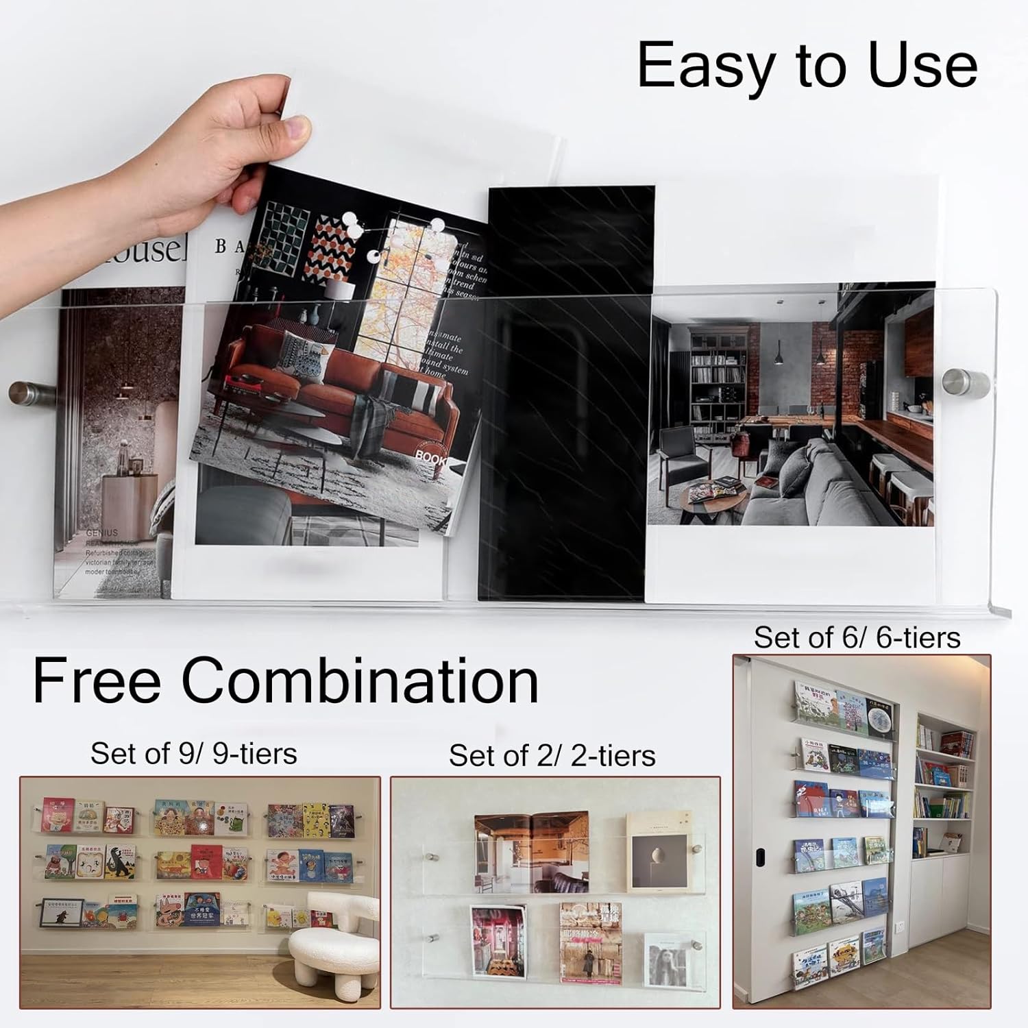 Wall-Mounted Acrylic Brochure Holder & Magazine Rack - Stylish Veal Display in Gray, Blue, Green & Clear - Perfect for Kids' Rooms, Nurseries & Classrooms