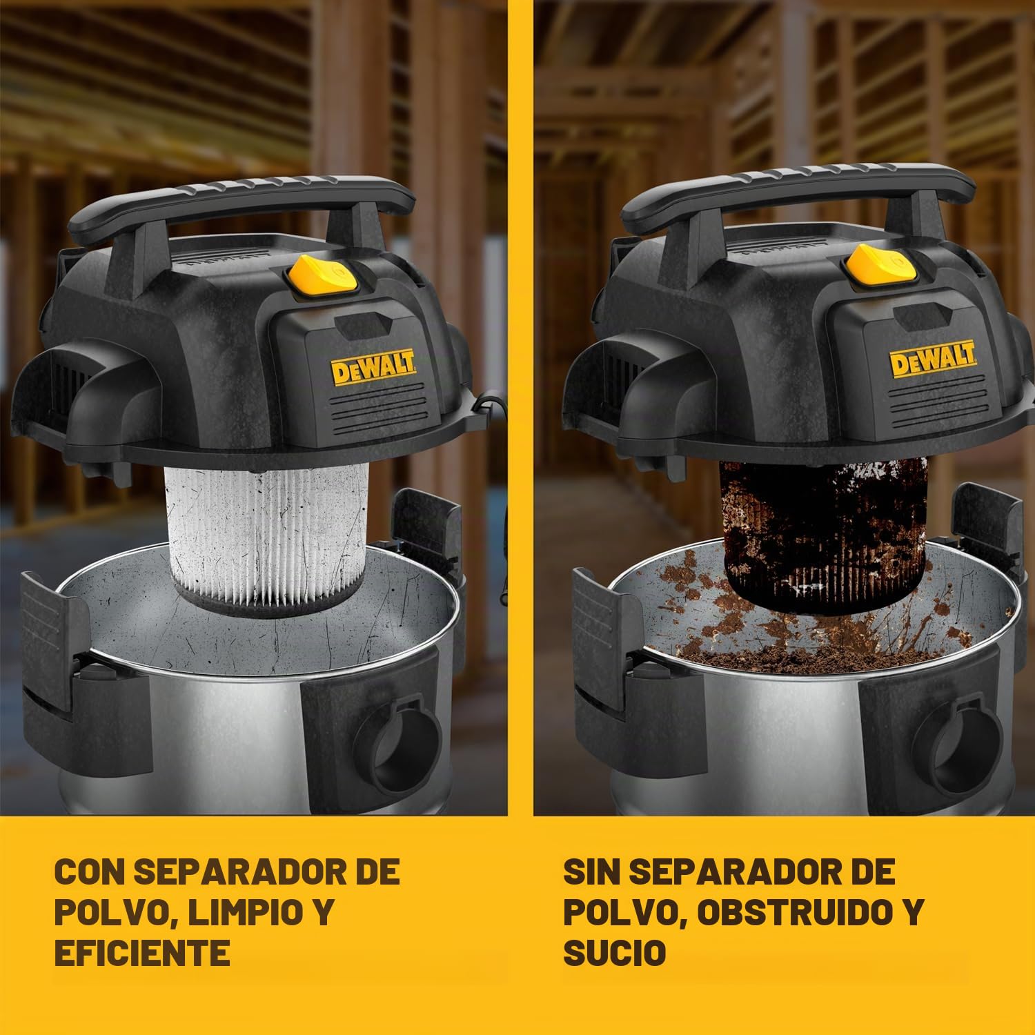 Dewalt Separador con tanque de acero inoxidable 10 galas, 99.5% eficiencia, filtro de polvo de ciclo de alto rendimiento, colector de ciclón de polvo, DXVCS003, blanco