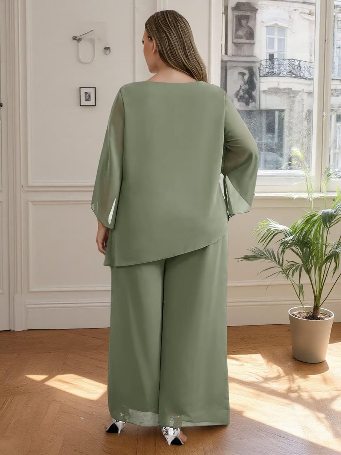 2 Pieces Mother of the Bride Pant Suits Plus Size Chiffon Sets Asymmetric Wedding Formal Outfits