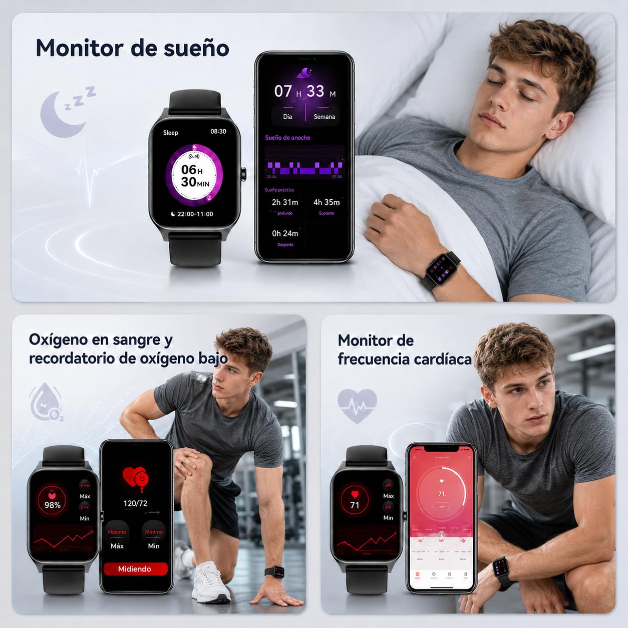 Cozey Maison GLUCOWATCH, Reloj de Actividad con Pantalla Clara, Control Diario de Pasos, Distancia y Calorías, Correa Cómoda para Trabajo, Casa y Deporte (Negro)