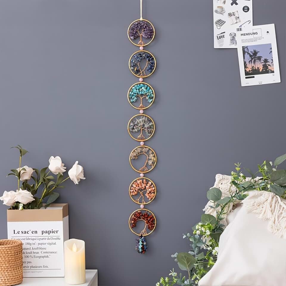 7 piedras de chakras con cristales curativos, árbol de la vida, adorno para colgar en la pared, decoración para la buena suerte, reiki, yoga, meditación, protección, día de la madre, regalos para mamá