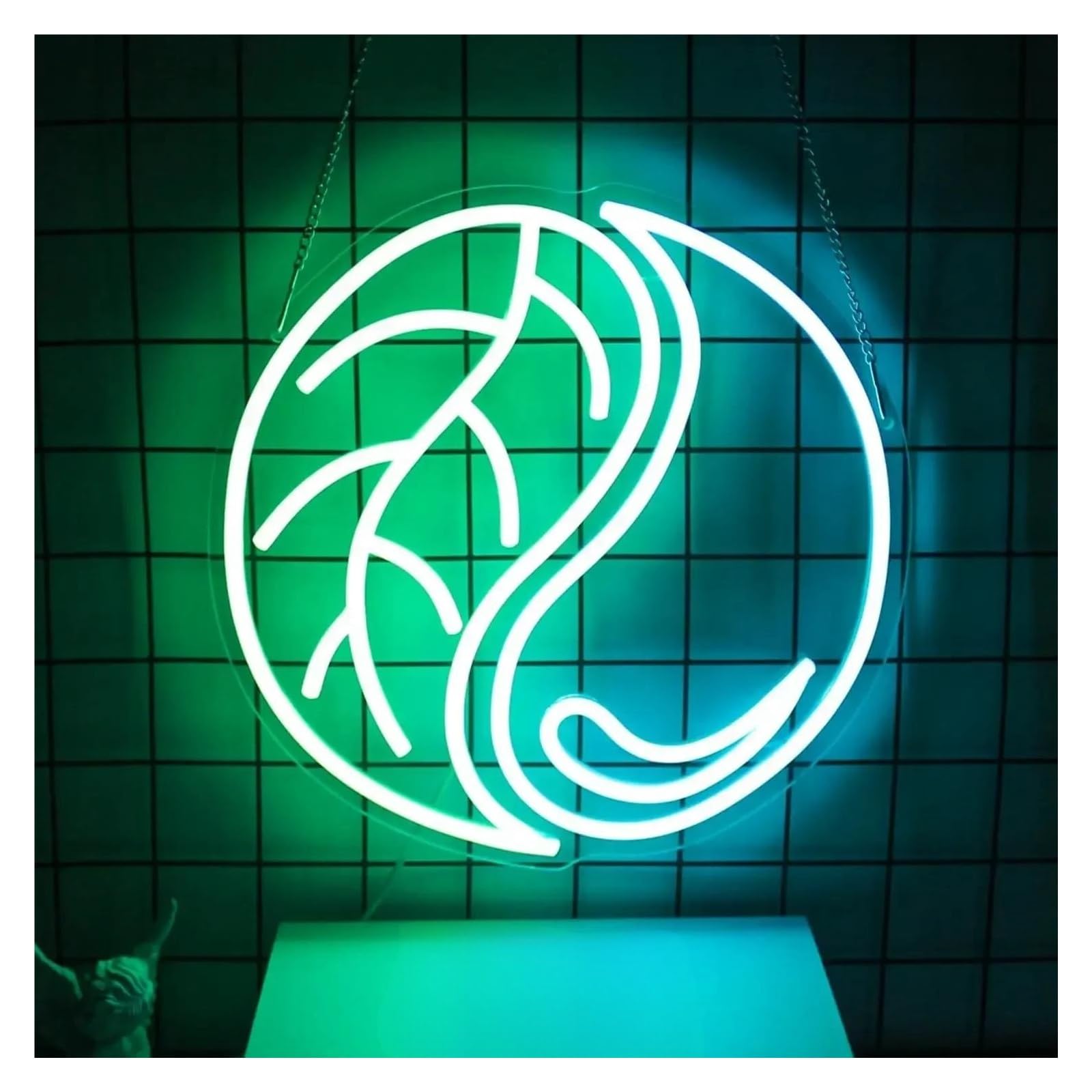 Luz de Diseño de Digital Letrero De Neón Yin Yang, Luz LED De Decoración De Tai Chi Para Pared Para Dormitorio, Lámpara Iluminada Para Oficina, Cueva De Hombre, 32cm×32cm