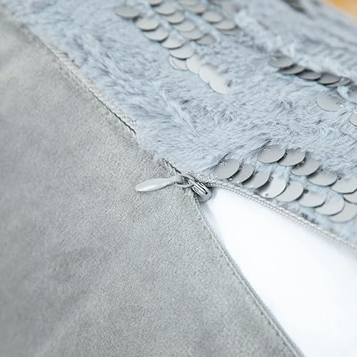 Miniatura 6 de VOGOL Funda de almohada de terciopelo de felpa gris con lentejuelas, color plateado, funda de almohada decorativa suave para el hogar, para sofá,