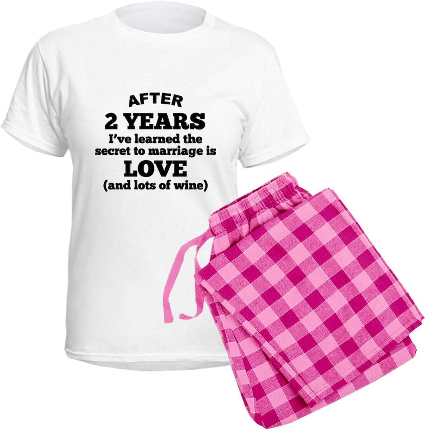 CafePress 2 Years of Love and Wine Pajamas Women's Novelty Cotton Pajama Set, Comfortable PJ Sleepwear