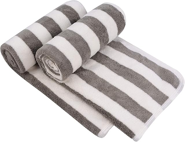 VIVOTE Microfibre Hand Towel Super Soft & Quick Dry Plush Small Hand Towels for Kitchen / Bathroom Ultra Absorbent ( Grey and White Striped ) 38cm x 76cm 2 Pack