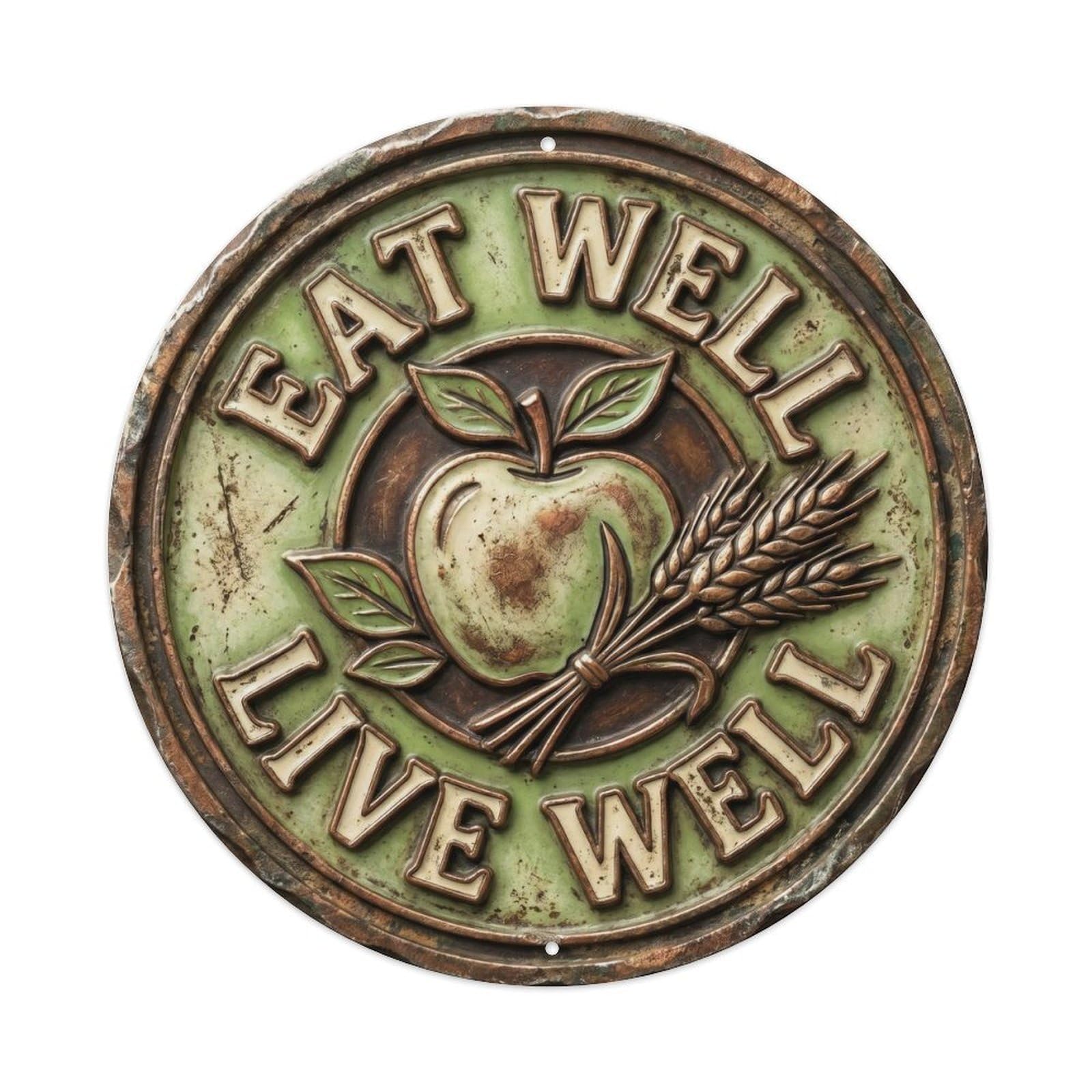 Eat Well Live Well Classic Kitchen Display Retro Slogans Vintage Metal Tin Sign Plaque Wall Decor for Cafe, Club Bar, Office, Garden Metal Poster 8x8Inch