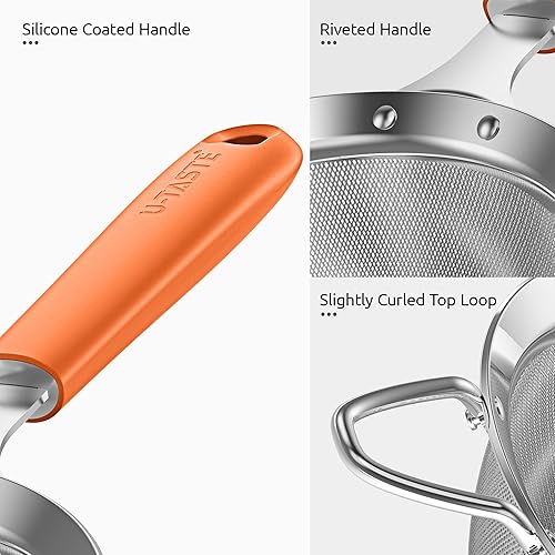 Miniatura 7 de Colador de malla de acero inoxidable 188 U-Taste de 3.9 pulgadas de malla fina para cocina, con mango de silicona resistente remachado y agujero de