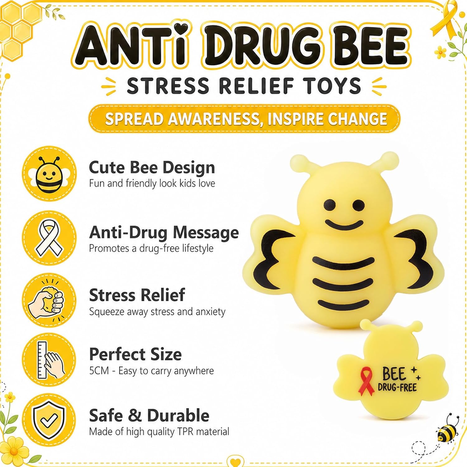Thenshop 50 Pcs Red Ribbon Week Anti Drug Stress Balls Bulk image 2