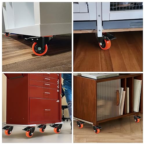 Miniatura 7 de Juego de 4 y 8 ruedas giratorias resistentes de bloqueo (4 x 4 pulgadas, naranja)