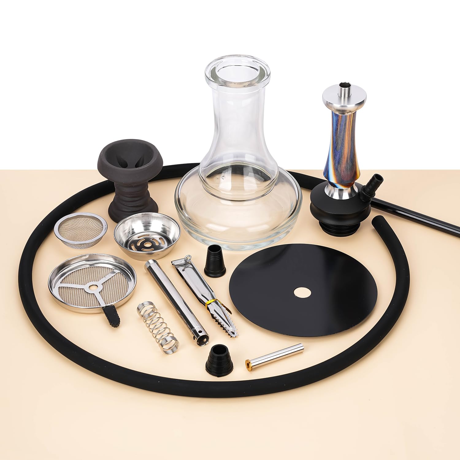 RMAN Cachimba Set 43 cm Shisha Completa | Con Manguera de Silicona Lavable, Shisha Glass, Incluye Boquilla, Incluye Pinza de Carbón, Incluye Cazoleta de Cristal