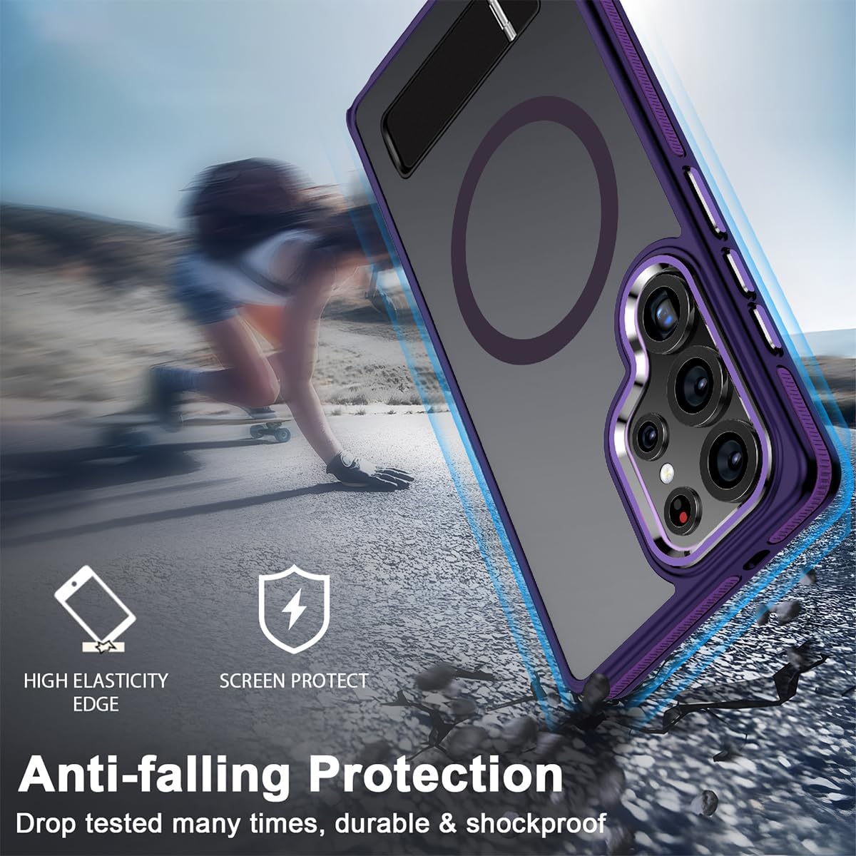 Case for Samsung Galaxy S25 Ultra, Compatible with Magsafe, S25 Ultra Phone Case with Kickstand Adjustable, Anti-Slip Cover Galaxy S25 Ultra Magnetic Case, Drop Protection (Dark Purple) - Image 7