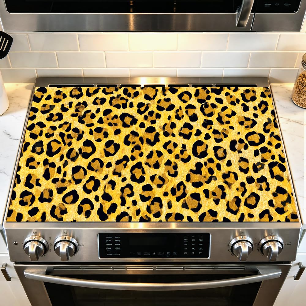 Leopard Print Gold Black Animal Stove Top Cover 28.35x20.47in