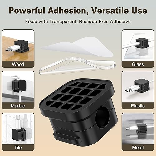 Miniatura 2 de Paquete de 6 clips magnéticos para cables, soporte organizador de cables con adhesivo fuerte, gestión de cables de escritorio para el hogar,