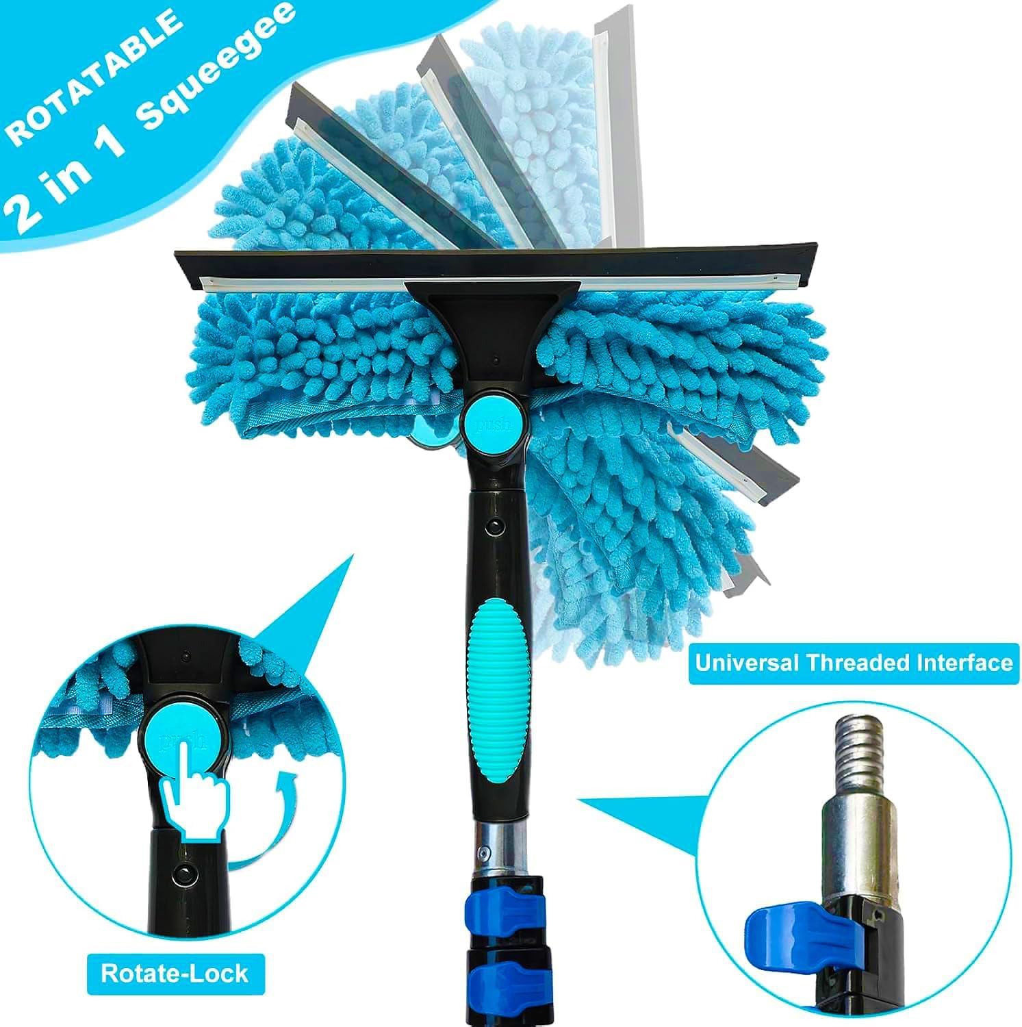 + Reach 1 Window Squeee Duster -to-12 Foot Extens Pole, Cleaner Tool