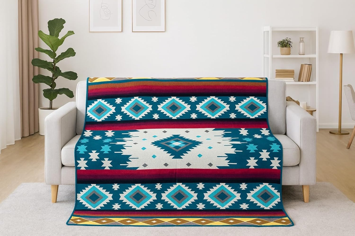 Alpaca Wool Blanket Queen 94x78 in | Ultra Soft, Non-Itchy & Breathable | Premium Alpaca Blanket | Warm, Hypoallergenic Natural Fiber | Handmade Luxury Throw for Bed or Sofa (Green and Turquoise)