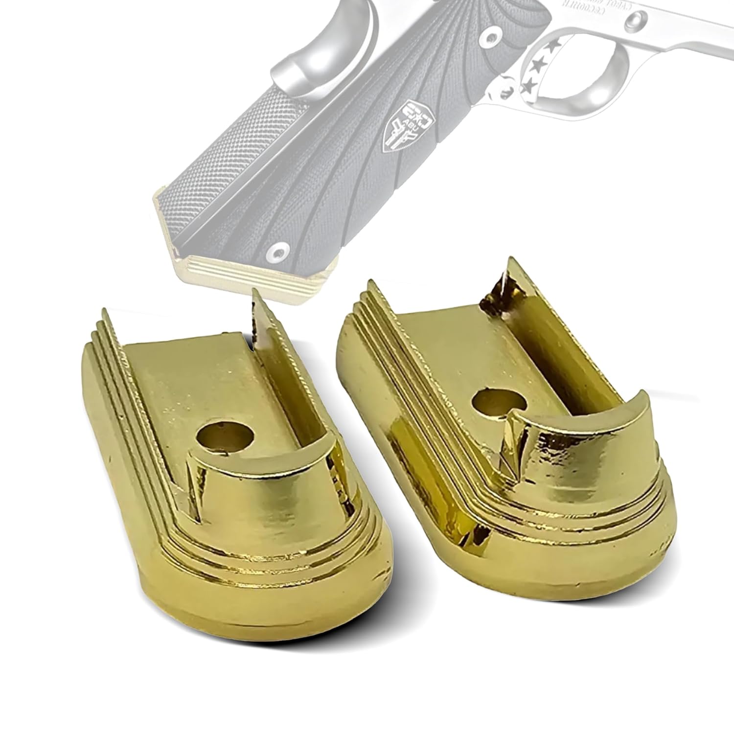 1911 Magazine Gold Base Pad & Floor Plate Set – Metal Replacement Baseplate for 8-Round .45 ACP Mag Bodies, Easy Install, Textured Grip Surface, Precision Fit, Durable Construction, Pair Set