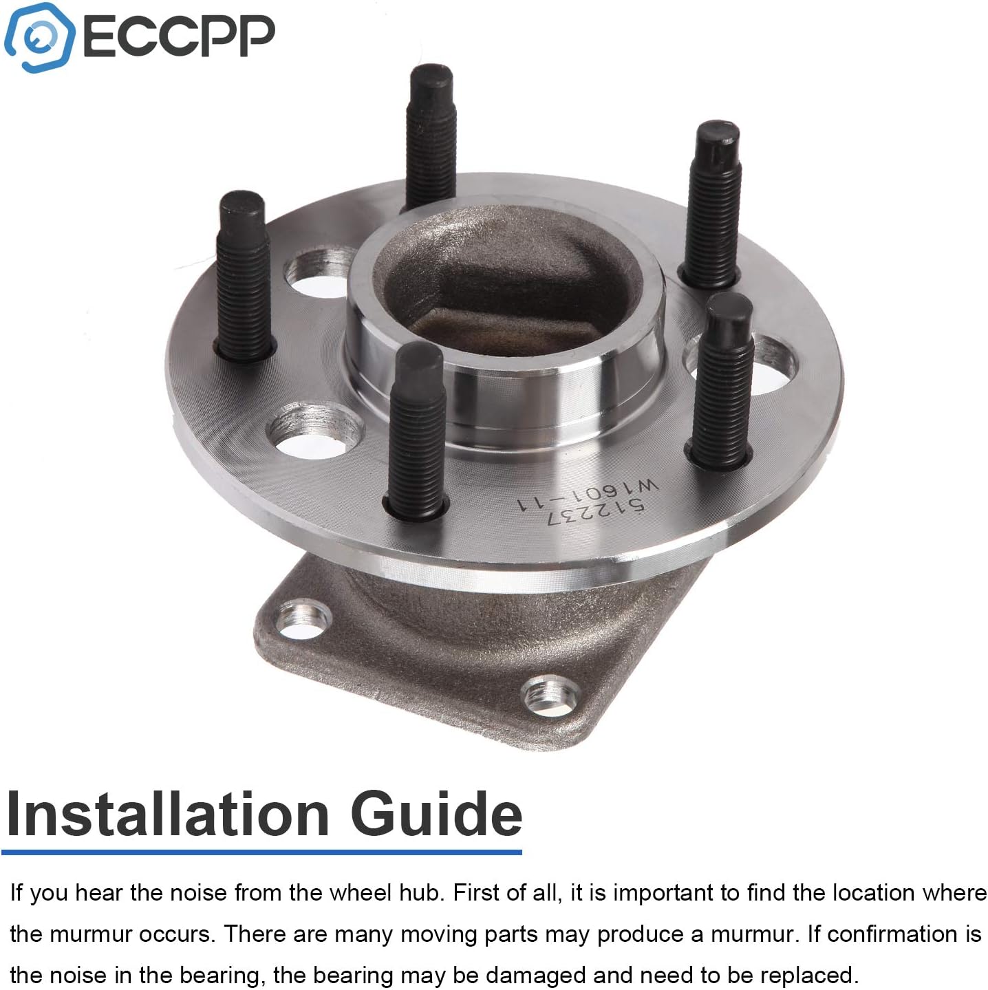 ECCPP Replacement for Pair of 2 New Complete Rear Wheel Hub Bearing Assembly 5 Lugs w/ABS for 2005-2009 Buick Chevy 512237 x2