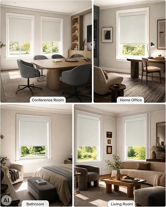 LazBlinds Motorized No Drill Blackout Roller Shades, 21 W x 72 H, White