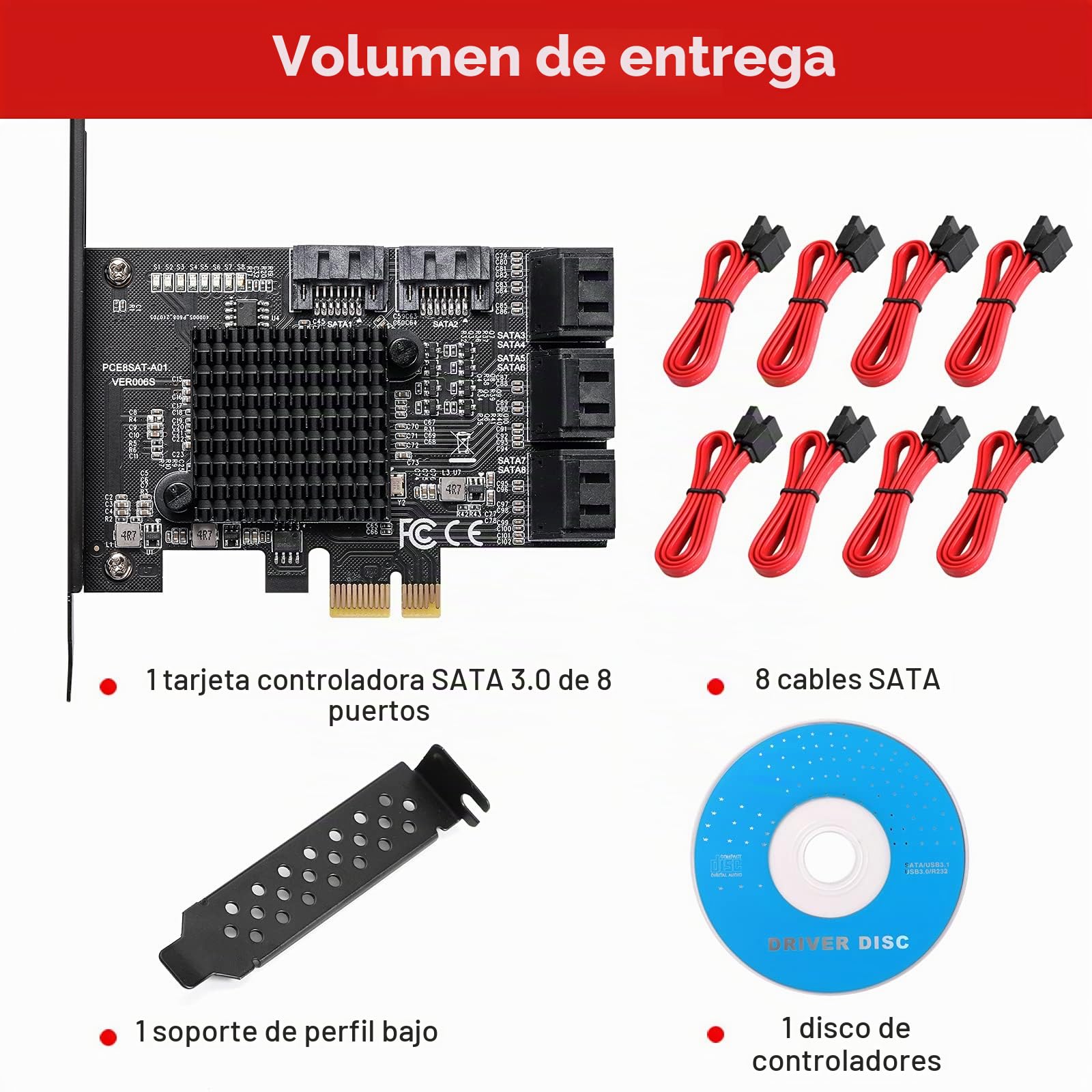 Tarjeta PCIe SATA de 8 Puertos, Tarjeta de Expansión con Controlador SATA 3.0 6Gbps - Booteable como Disco Duro del Sistema | Card Expansión de Disco Duro PCI Express 1x
