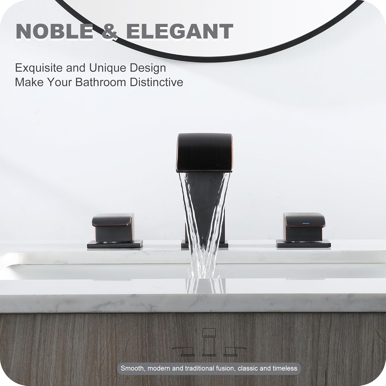 GAGALIFE 8 Inch Waterfall Bathroom Faucets 3 Hole - Oil Rubbed Bronze Widespread Bathroom Faucet with Drain, Two Handles Bathroom Sink Faucet, Patent No. : US D967,340 S