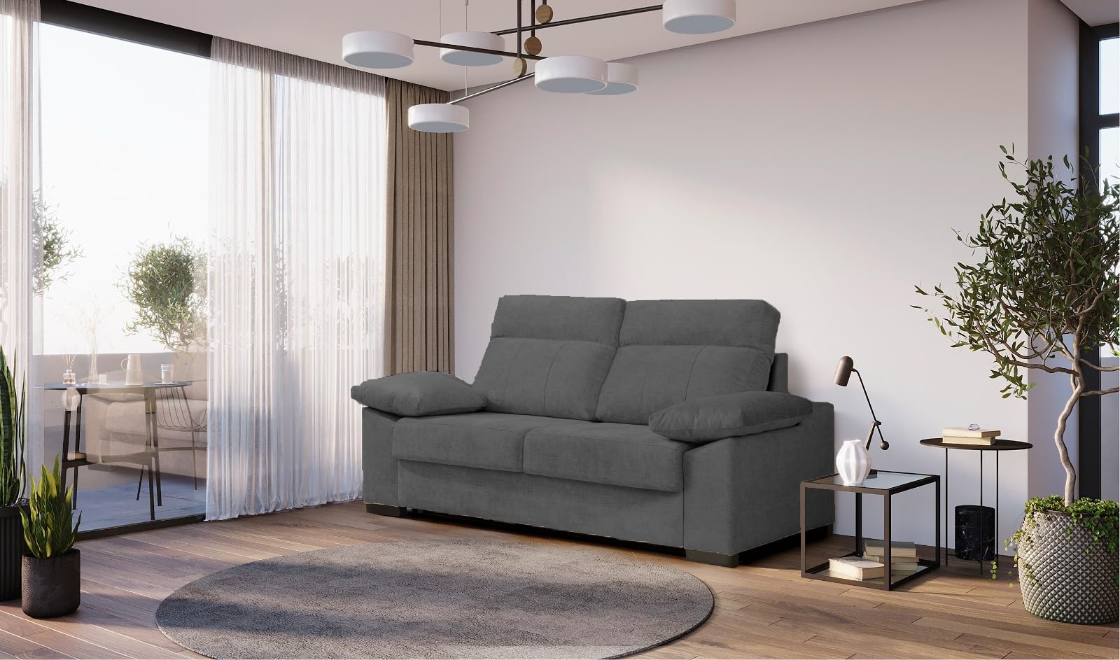 DESCANSIN Sofá Cama Italiano 3 Plazas con colchón de 140x190 - Apertura Italiana - Tela Variada - Madera Pino - Colchón de 15cm de Grosor (Gris Oscuro)