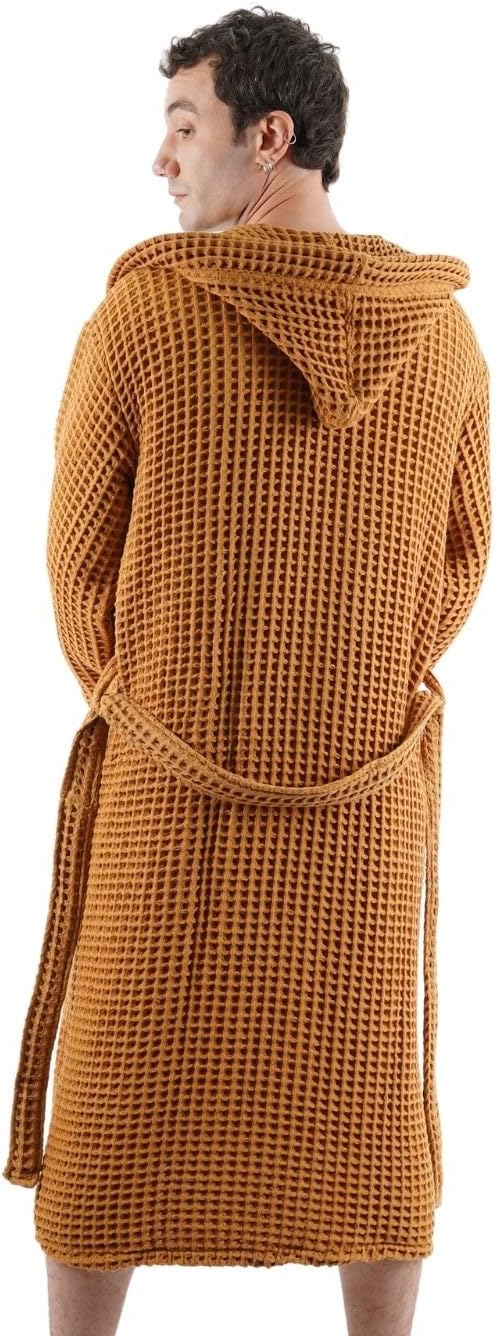 100% Cotton Hooded Waffle Bathrobe for Men (US, Alpha, XX-Large, Golden Dune)