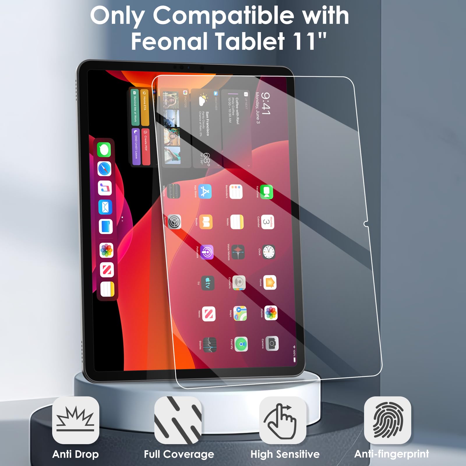 2er-Pack Displayschutzfolie kompatibel mit FEONAL 2026 2025 Tablet 11 Zoll Android 15 Tablet, gehärtetes Glas, klare Folie, kratzfest, 9H Härte, einfache Installation