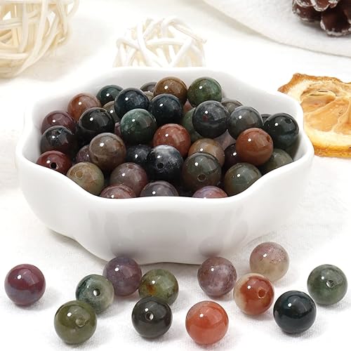 Miniatura 5 de 45 cuentas sueltas de ágata india de 0.315 pulgadas para la fabricación de joyas, cuentas naturales semipreciosas, cuentas espaciadoras redondas y