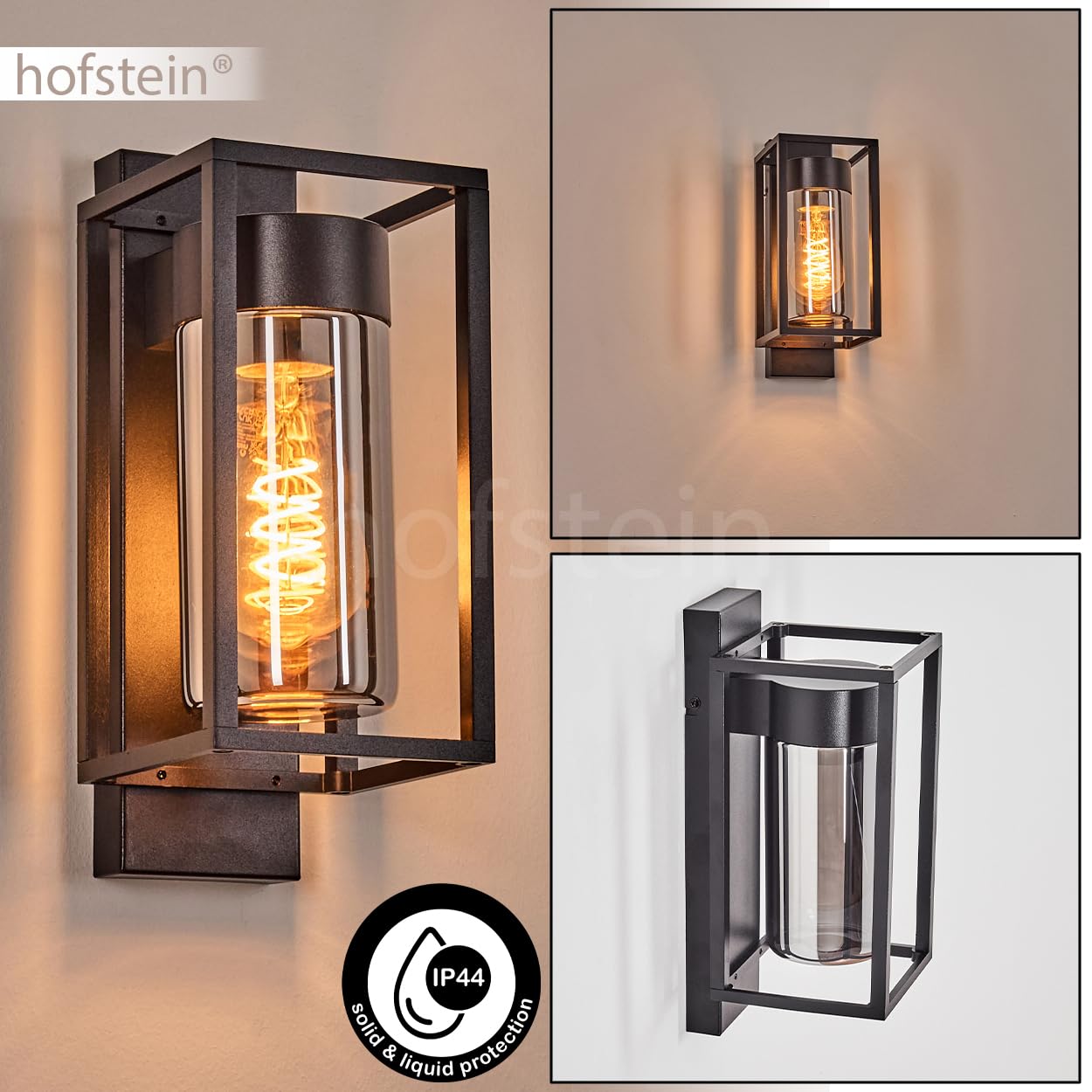 HOFSTEIN Außenwandleuchte Boucinho, Außenwandlampe aus Metall/Glas in Schwarz/Rauch, Wechselglas Klar, Wandleuchte Down außen mit tollem Lichteffekt, E27, IP44, Hof, Außenbereich, Terrasse, Haustüre
