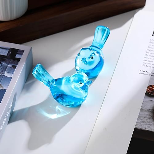 Miniatura 6 de Qianwei 2 figuras coleccionables de pájaros de cristal, hechas a mano, de vidrio soplado, pájaros, animales, decoración del hogar, mesa de