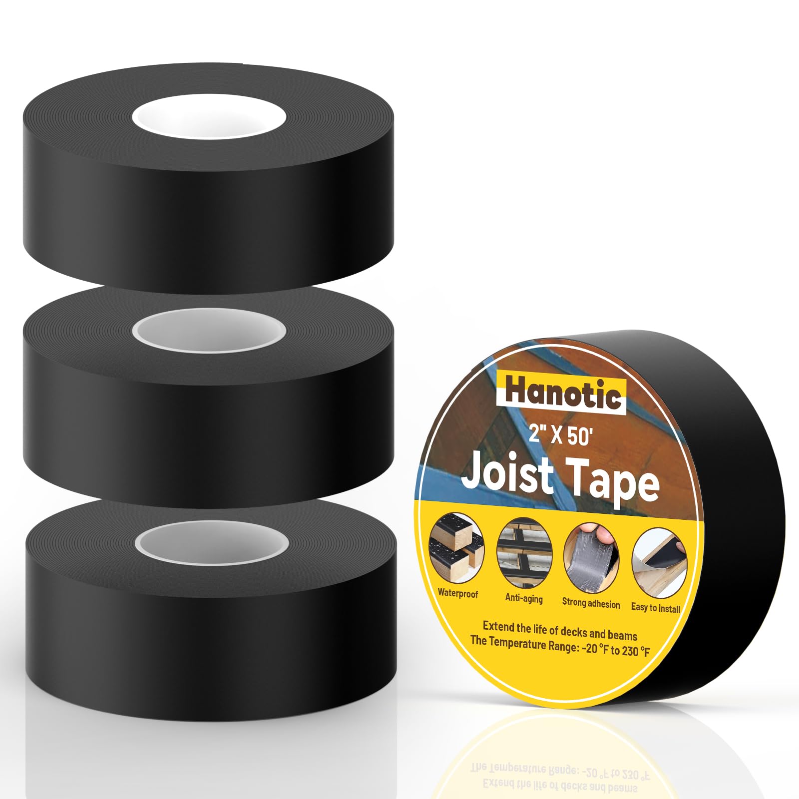 Hanotic Decking Tape 50mm x 15.2m, 4 Rolls Waterproof Deck Joist Tape