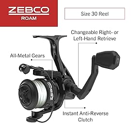 Zebco Roam Spinning Reel and Fishing Rod Combo, 6-Foot 6-Inch 2-Piece Fiberglass Fishing Pole, Split ComfortGrip Rod Handle, Soft-Touch Handle Knob, Size 30 Reel, Black