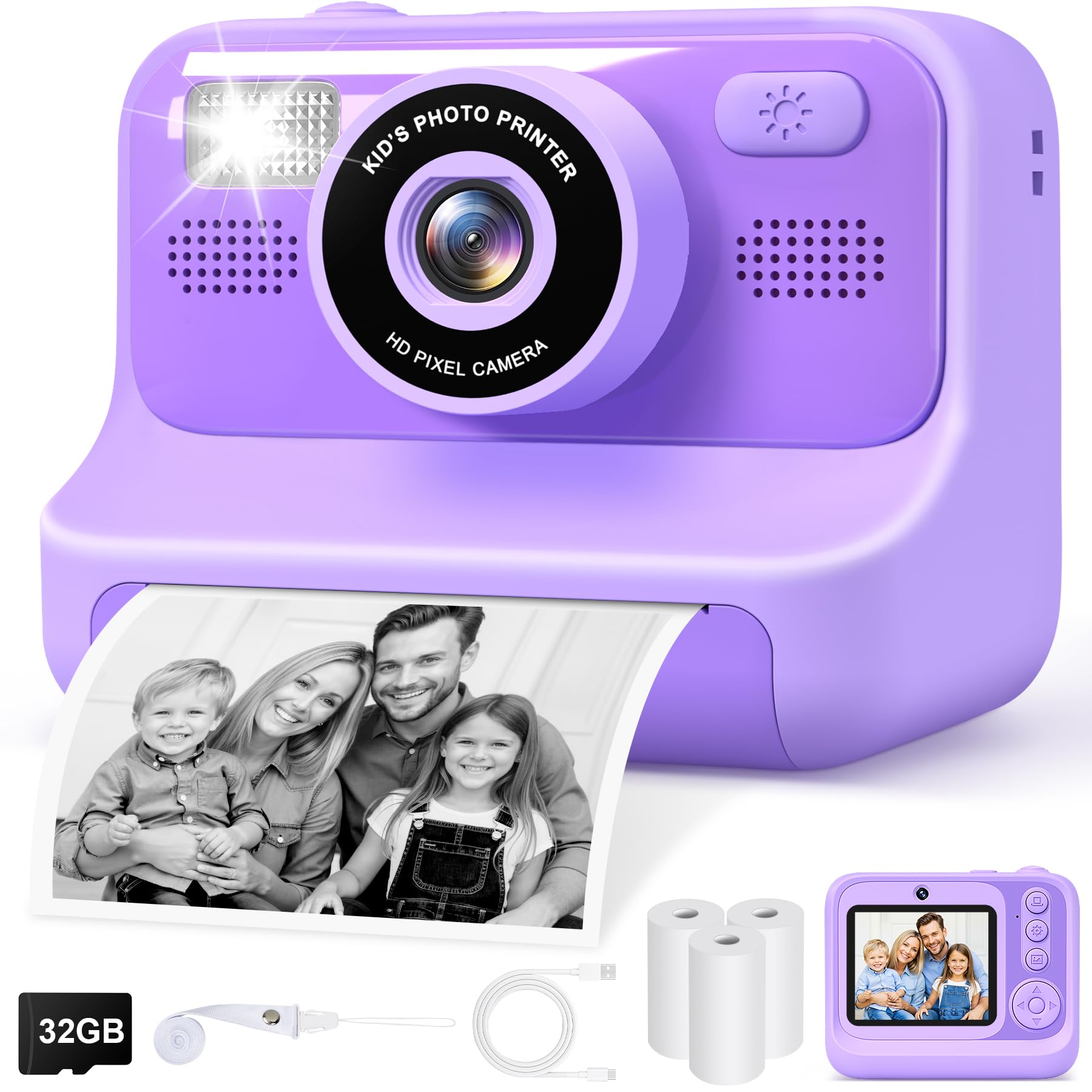 Instant Children's Photo Camera(Purple)