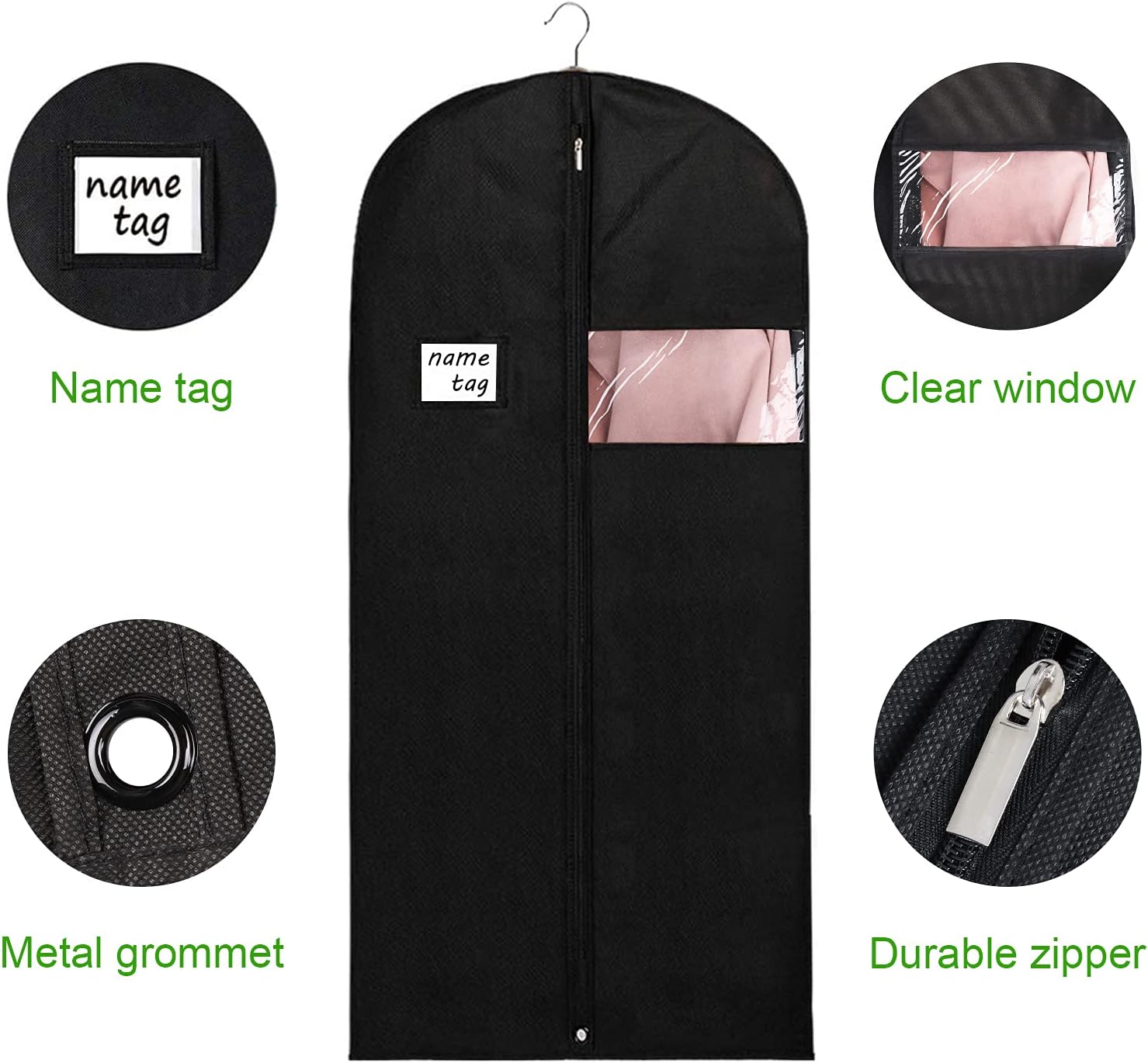 KEEGH Garment Bags for Hanging Clothes 60" (Set of 6) Dress Bags for Gowns Long Dress Bags for Closet Storage with Zipper and Eye-Hole for Folding for Suit Coats Dresses, Black - Image 3